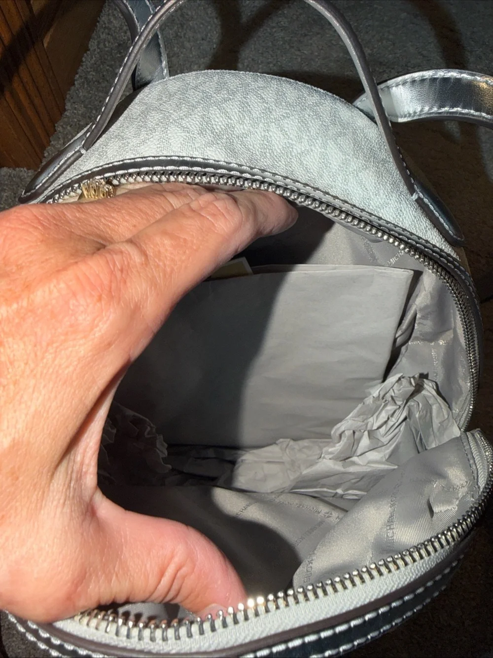 Michael Kors White MK Logo Dome Backpack